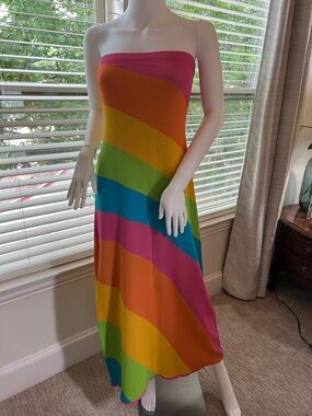 Strapless Rainbow Stripe Maxi Dress - Multicolor